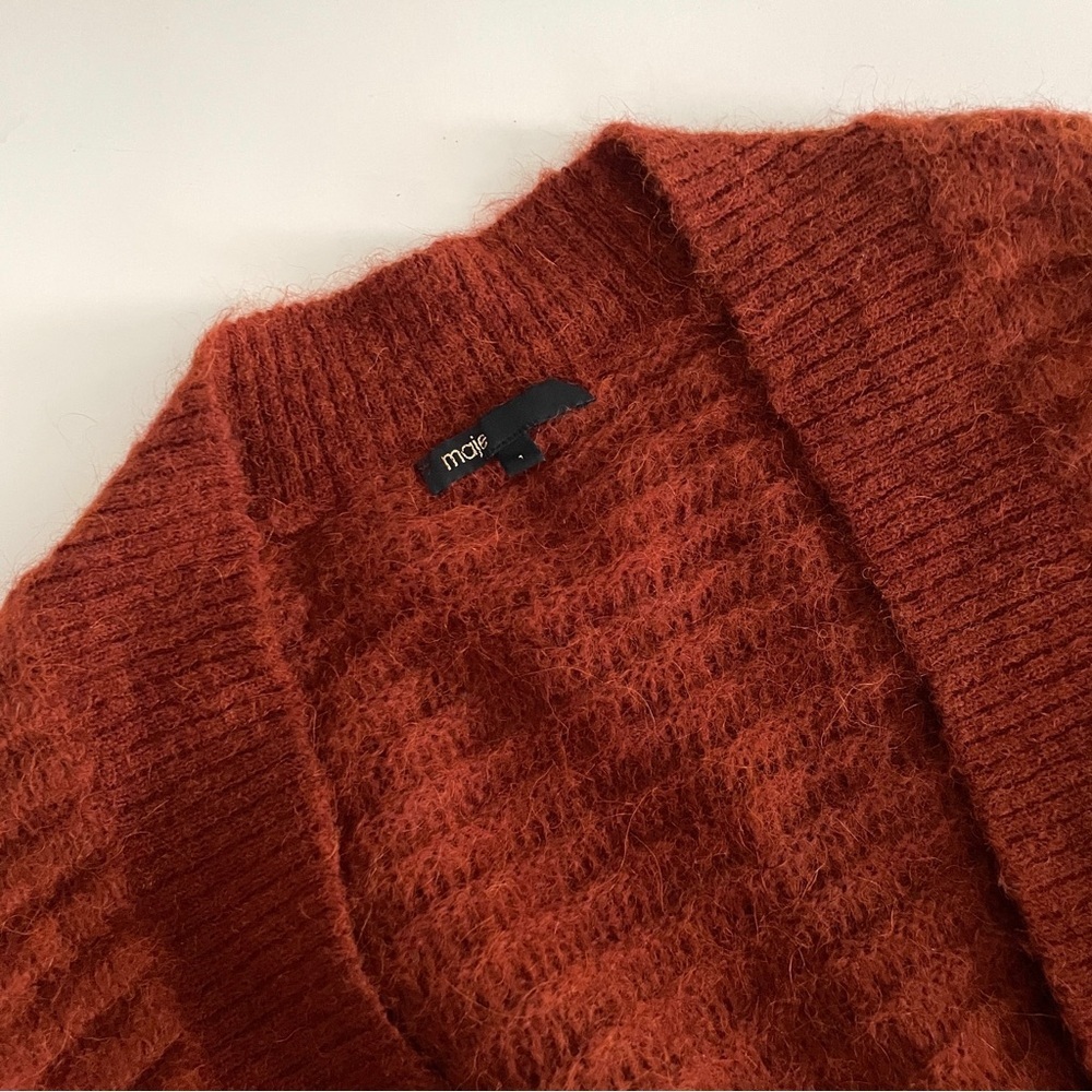 Maje Rust Open-Front Ribbed Knit Cardigan - Picture 8 of 13